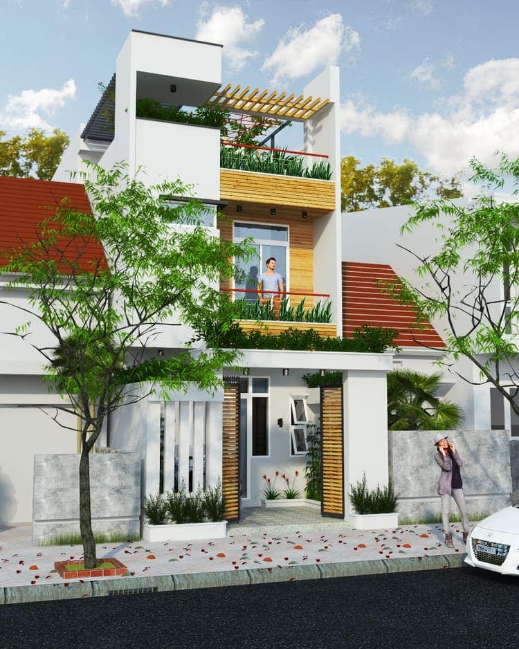 Mẫu nhà đẹp 2 tầng 1 tum tối giản và hiện đại