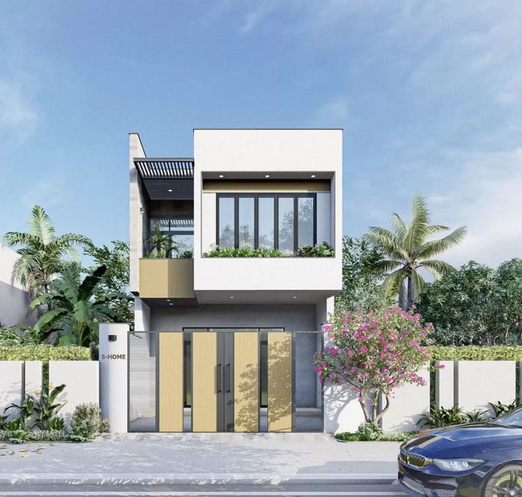Mẫu nhà đẹp 2 tầng mái bằng hiện đại