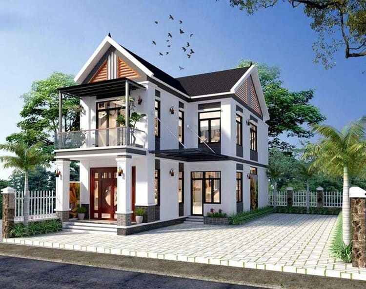 Mẫu nhà đẹp 2 tầng mái Thái cổ điển