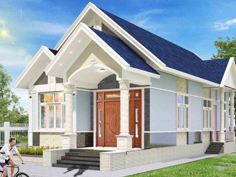 Mẫu thiết kế nhà phố mái Thái sử dụng màu xanh chủ đạo