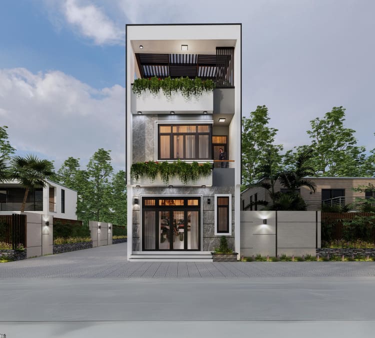 Mẫu thiết kế nhà phố mái bằng 3 tầng hiện đại