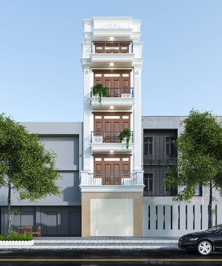 Mẫu thiết kế nhà phố kiểu ống 4 tầng hiện đại