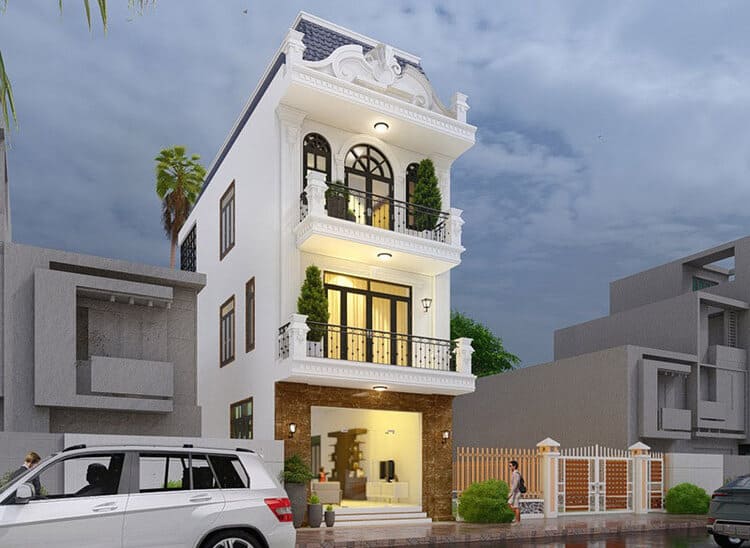 Mẫu thiết kế nhà phố 3 tầng mang hơi hướng tân cổ điển