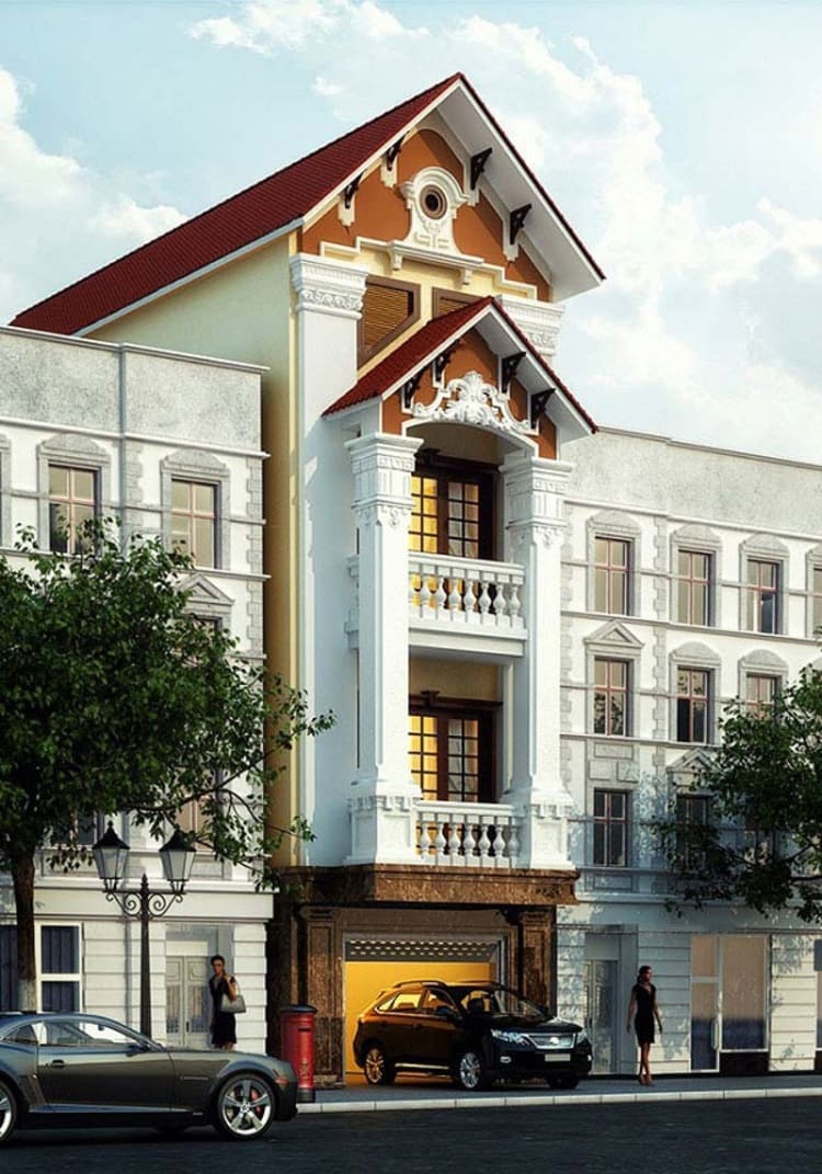 Mẫu thiết kế nhà phố cổ điển kết hợp gara đỗ xe