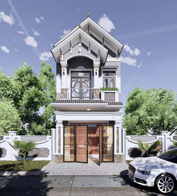 Mẫu thiết kế nhà phố đẹp, mái ngói cao
