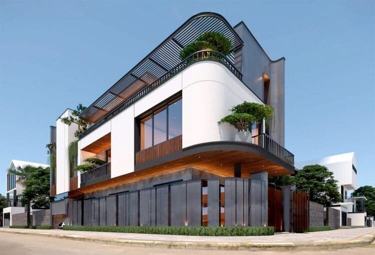Thiết kế nhà phố hai mặt tiền phong cách hiện đại