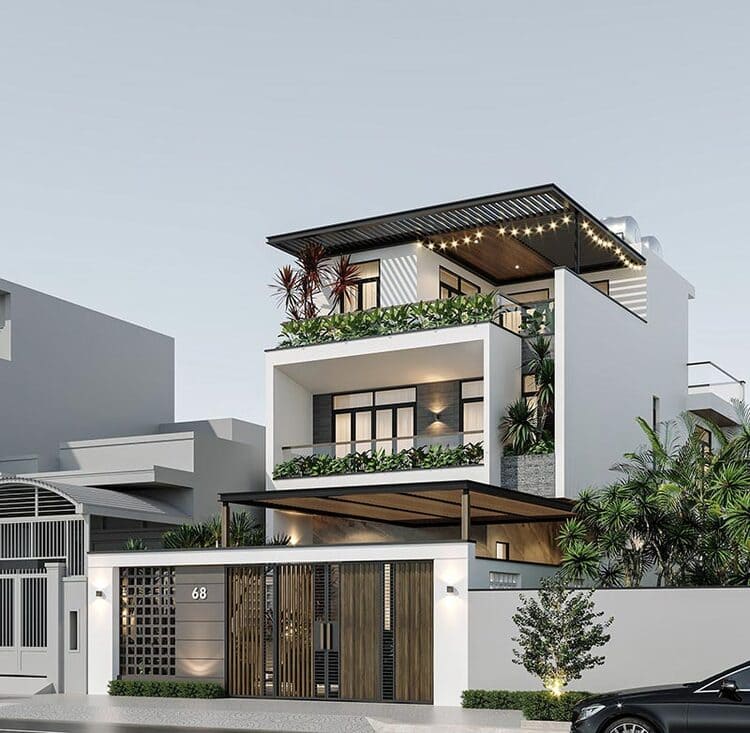 Thiết kế nhà phố mặt tiền 7m đẹp, sang trọng