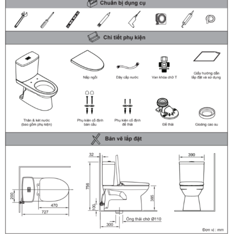 Bản vẽ bồn cầu 2 khối AC-504VAN-2