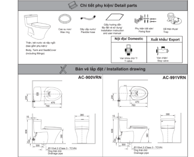 Bản vẽ lắp đặt bồn cầu 1 khối AC-900VRN-2