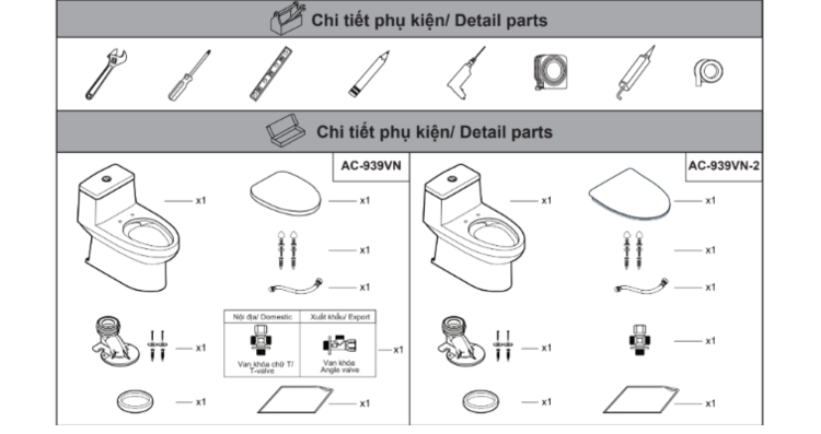 Chi tiết phụ kiện bản vẽ