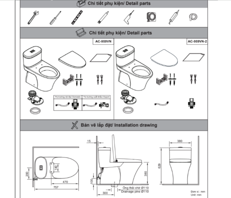 Bản vẽ bồn cầu 1 khối AC-959VAN-2