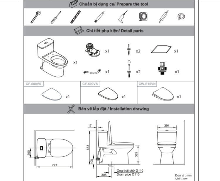 Bản vẽ bồn cầu 1 khối AC-969VN-2