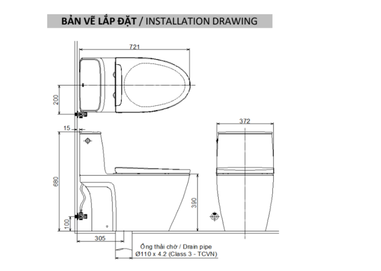 Bản vẽ bồn cầu 1 khối xả cảm ứng ACT-902VN