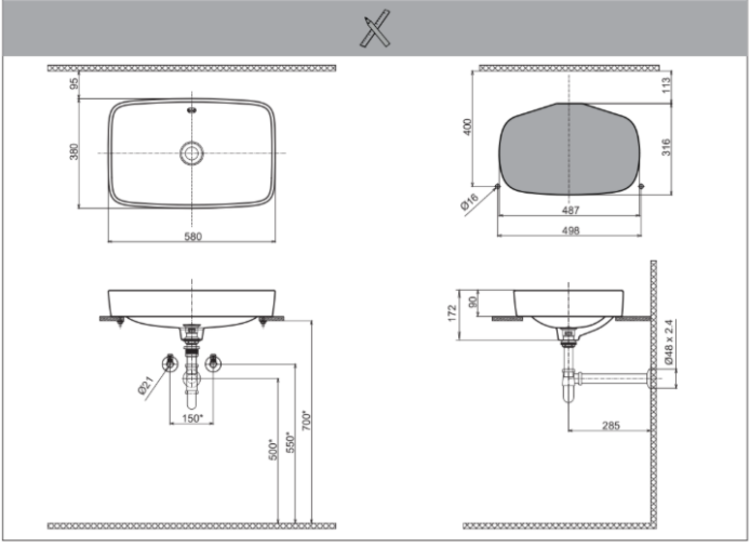 Bản vẽ Chậu rửa đặt bàn AL-299V