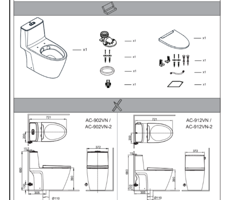 Bản vẽ bồn cầu 1 khối AC-902VN