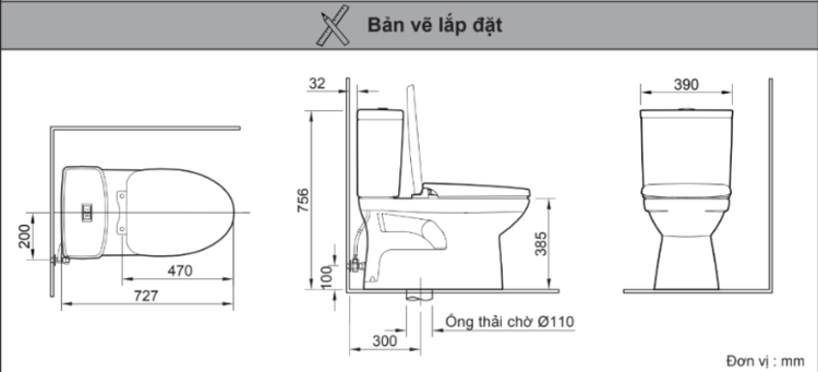Bản vẽ lắp đặt bồn cầu 2 khối AC-504VAN-2