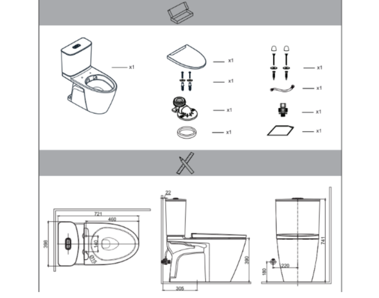 Bản vẽ bồn cầu 2 khối AC-602VN