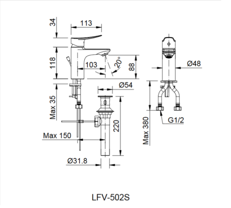 Bản vẽ sen vòi đơn LFV-502S