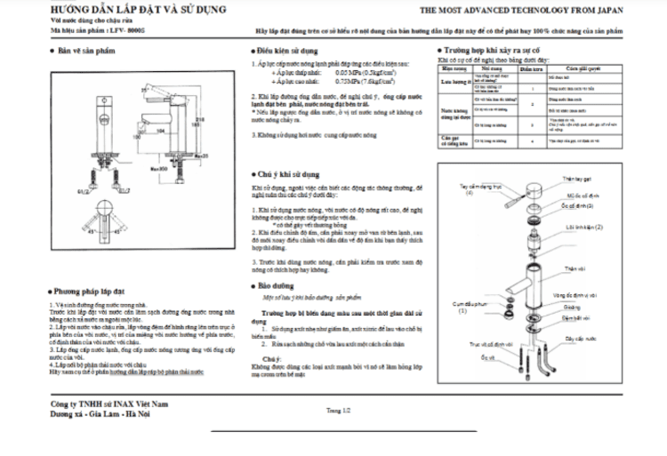 Hướng dẫn lắp đặt sen vòi đơn LFV-8000S