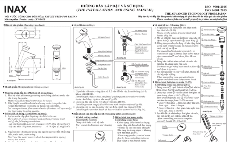 Hướng dẫn lắp đặt vòi chậu đặt bàn LFV-P02B