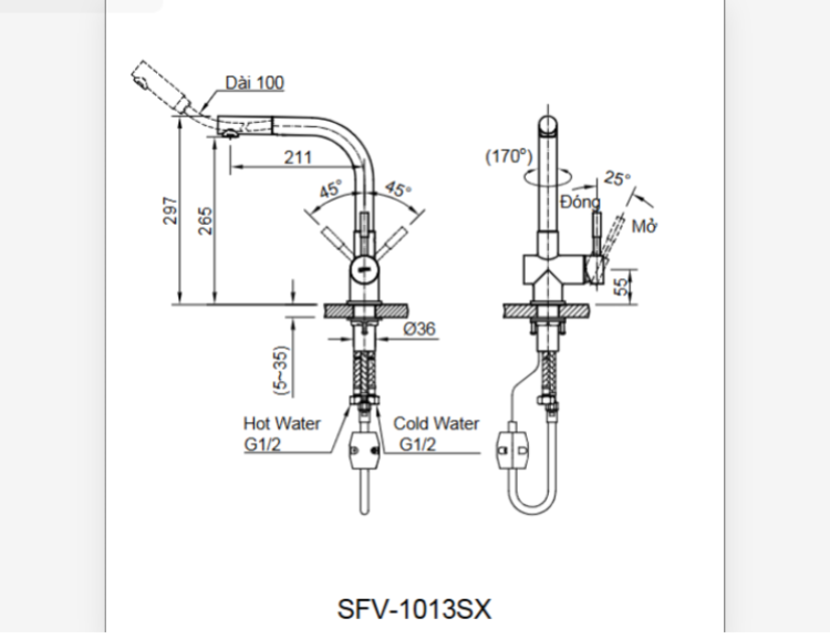 Bản vẽ Vòi bếp SFV-1013SX