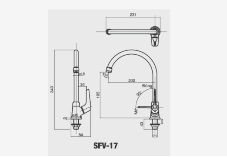 Bản vẽ Vòi bếp SFV-17
