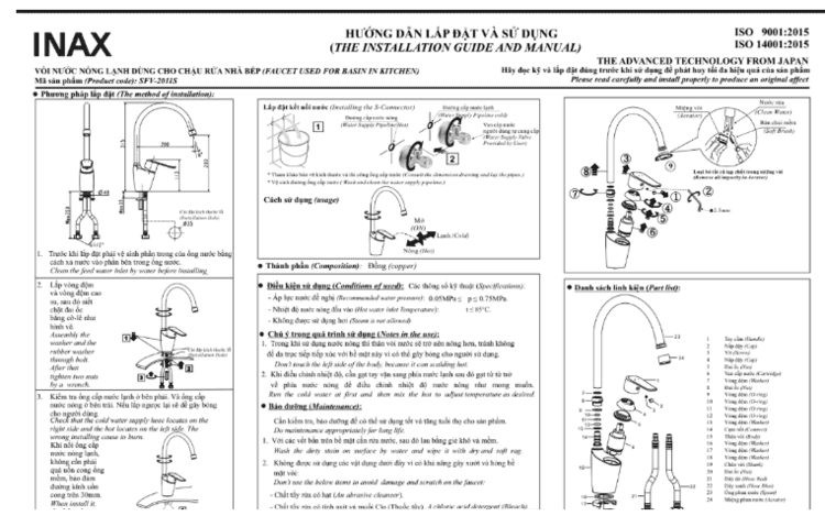 Hướng dẫn lắp đặt và sử dụng Vòi bếp SFV-2011S