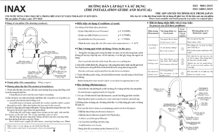 Hướng dẫn lắp đặt và sử dụng vòi chậu rửa ở bếp SFV-802S