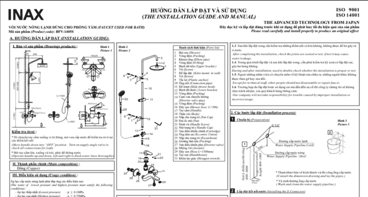 Hướng dẫn lắp đặt và sử dụng sen cây BFV-1405S