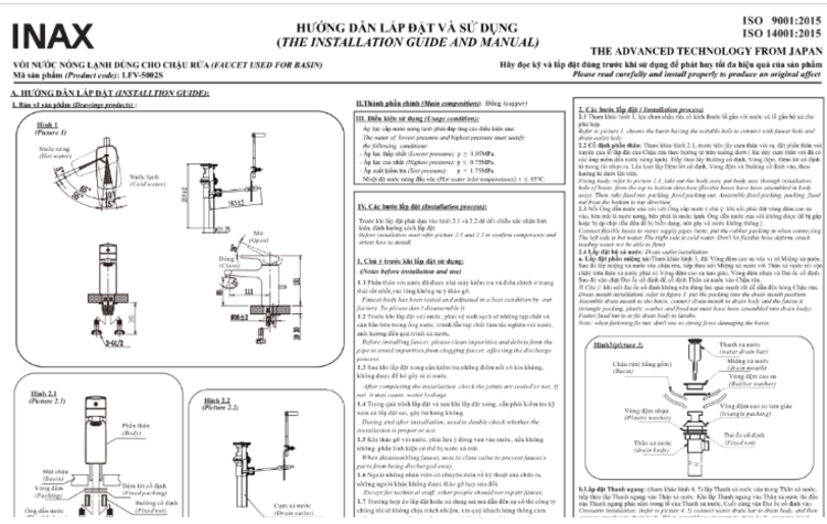 Hướng dẫn lắp đặt và sử dụng sen vòi đơn LFV-5002S