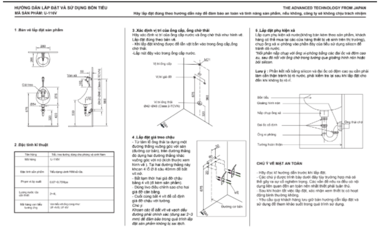 Hướng dẫn lắp đặt bồn tiểu nam U-116V