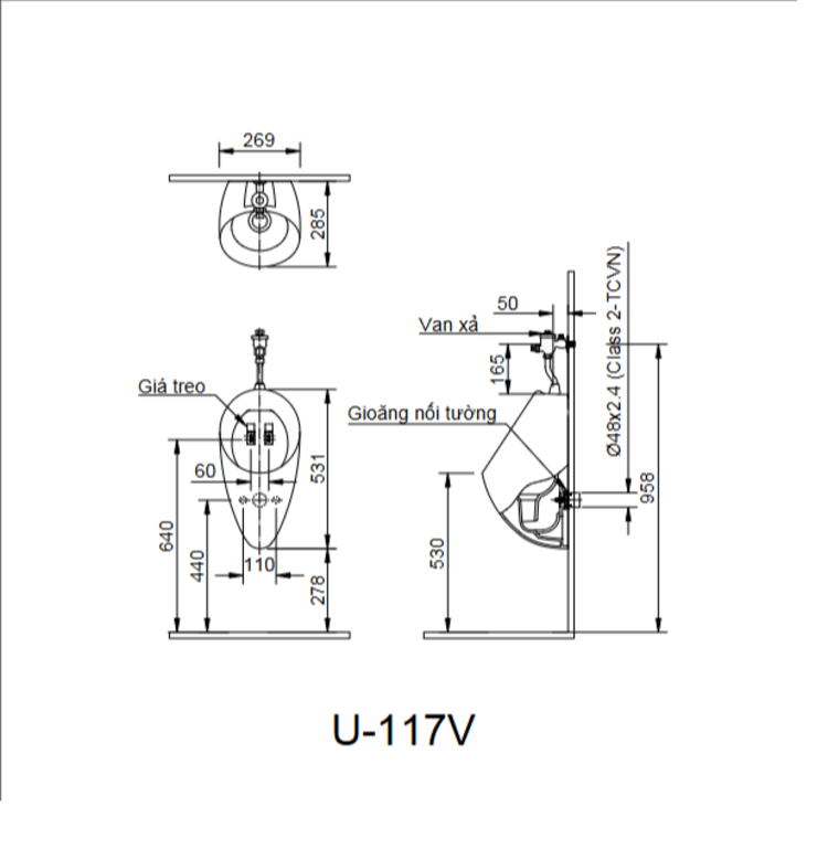 Bản vẽ bồn tiểu nam U-117V