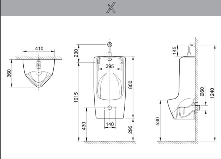 Bản vẽ bồn tiểu nam U-411V