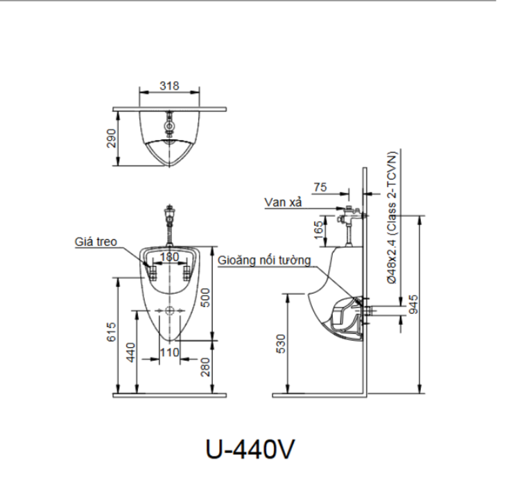 Bản vẽ bồn tiểu nam U-440V