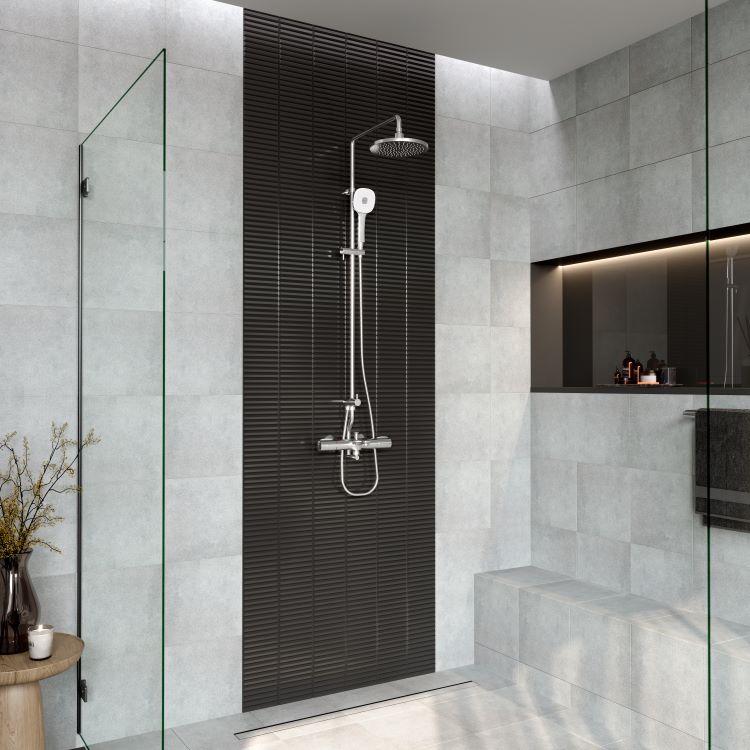 góc phòng tắm được trang trí bằng các loại gạch ốp tường