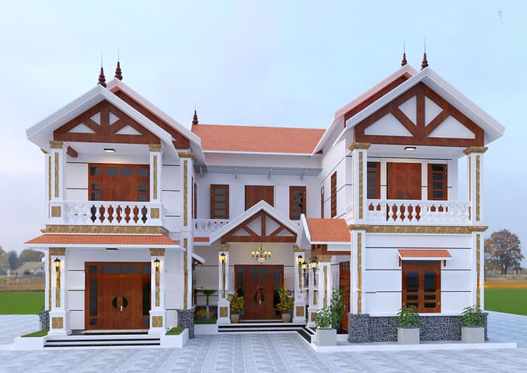 Nhà 2 tầng chữ U được xây dựng trên lô đất có diện tích lớn