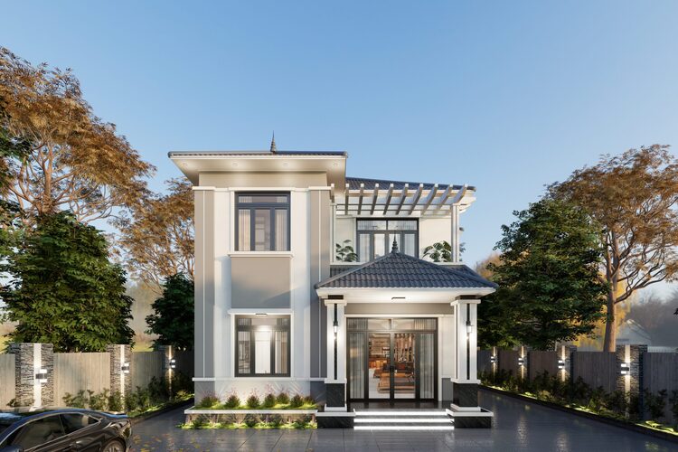 Biệt thự 2 tầng với kiến trúc mái Nhật