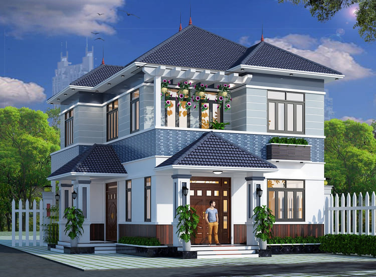 Mẫu nhà phố 2 tầng mái Nhật được nhiều người ưa chuộng