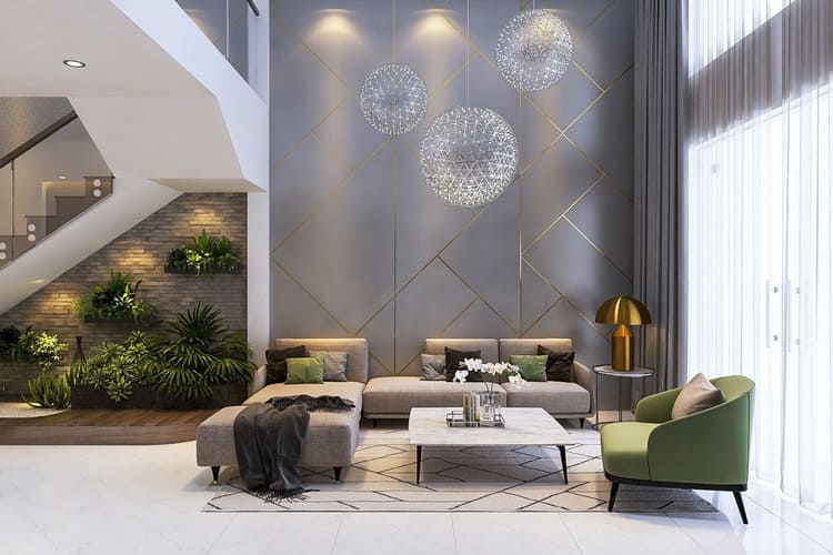 Tạo điểm nhấn ấn tượng cho phòng khách với gạch ốp tường độc đáo