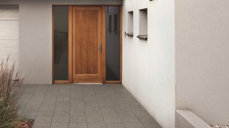 Gạch lát nền PASEO có bề mặt trơn nhẵn với ba màu: xi măng, đất nung và màu đơn sắc