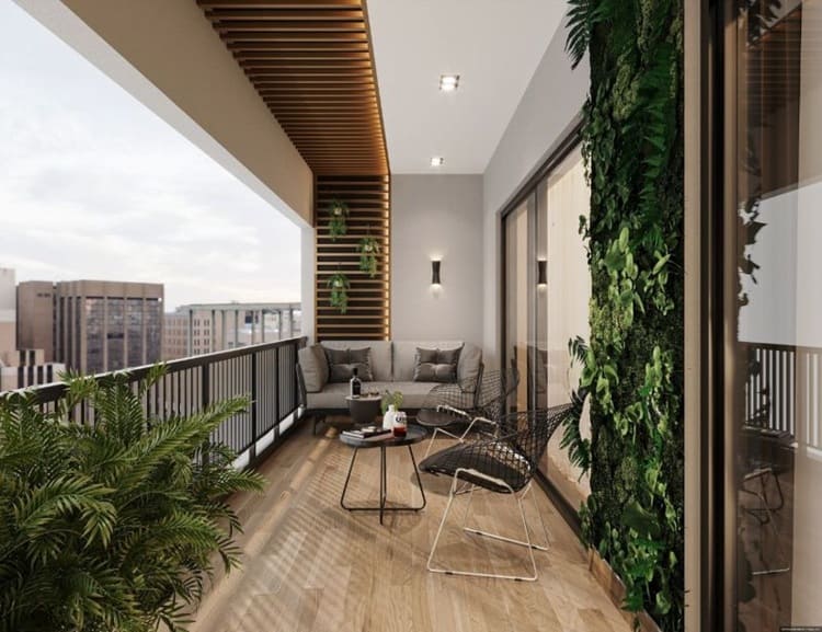 Gạch ốp ban công vân gỗ tự nhiên, hiện đại mà ấm cúng