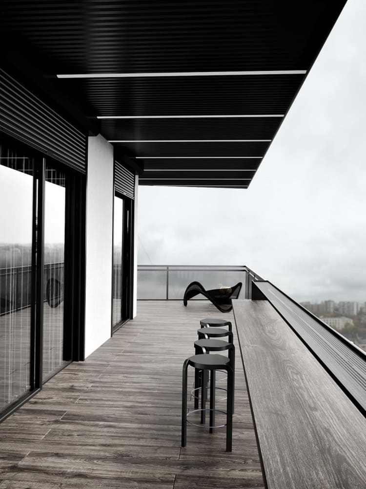 Mẫu gạch ban công giả gỗ nâu đen, hiện đại cuốn hút