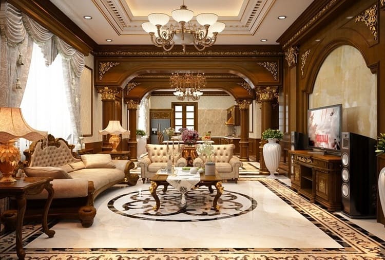 Gạch lát sàn phòng khách họa tiết bắt mắt, sang trọng cổ điển