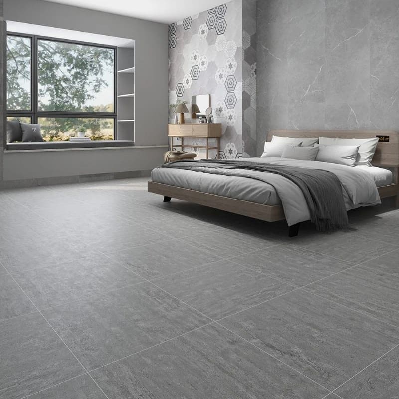 Mẫu gạch lát phòng ngủ giả xi măng đơn giản, hiện đại