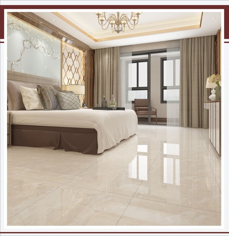 Mẫu gạch lát phòng ngủ họa tiết vân đá be nhẹ đẹp hiện đại, thoải mái