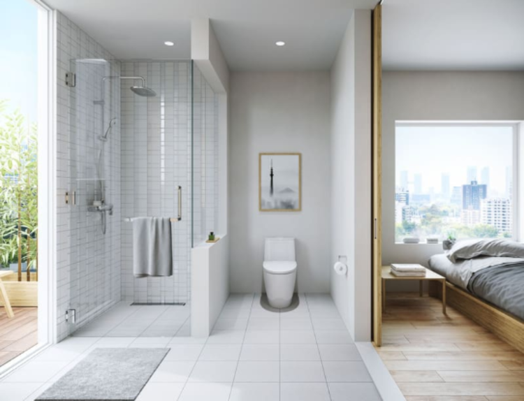 Phòng tắm kính cửa mở vuông góc