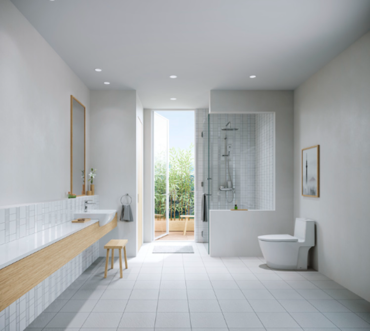 Phòng tắm kính cửa mở vuông góc