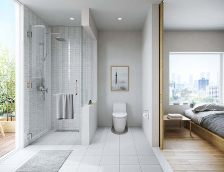 Phòng tắm kính cửa mở vuông góc