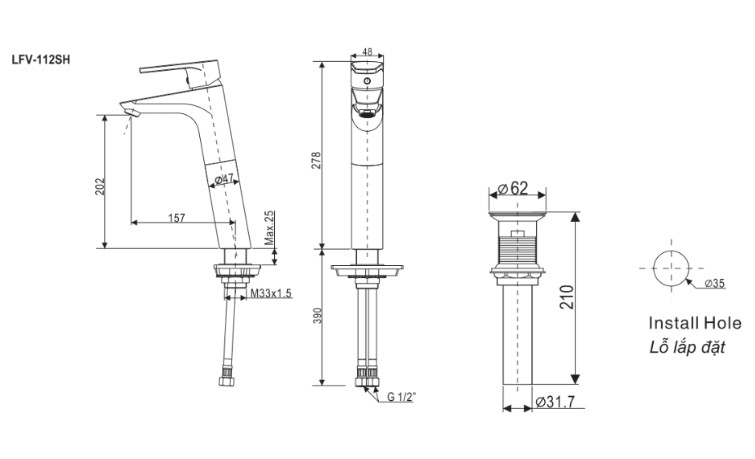 Bản vẽ sen vòi đơn LFV-112SH
