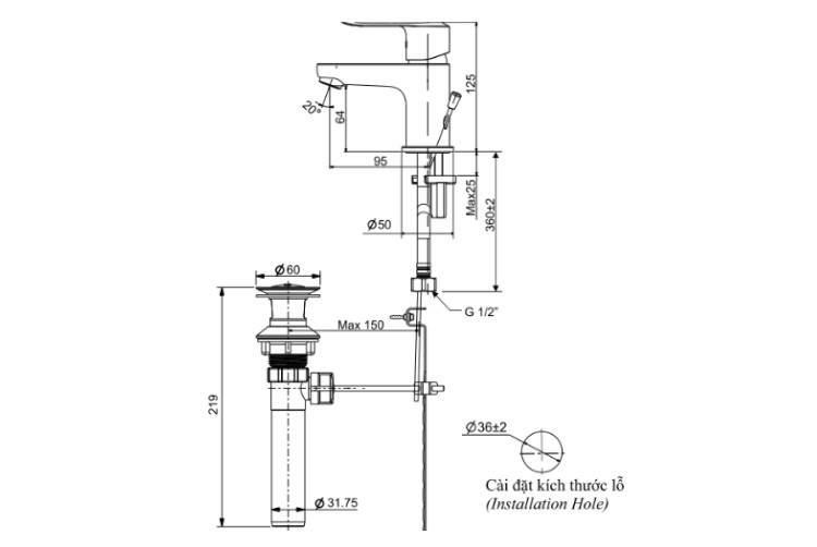Bản vẽ sen vòi đơn LFV-2012S